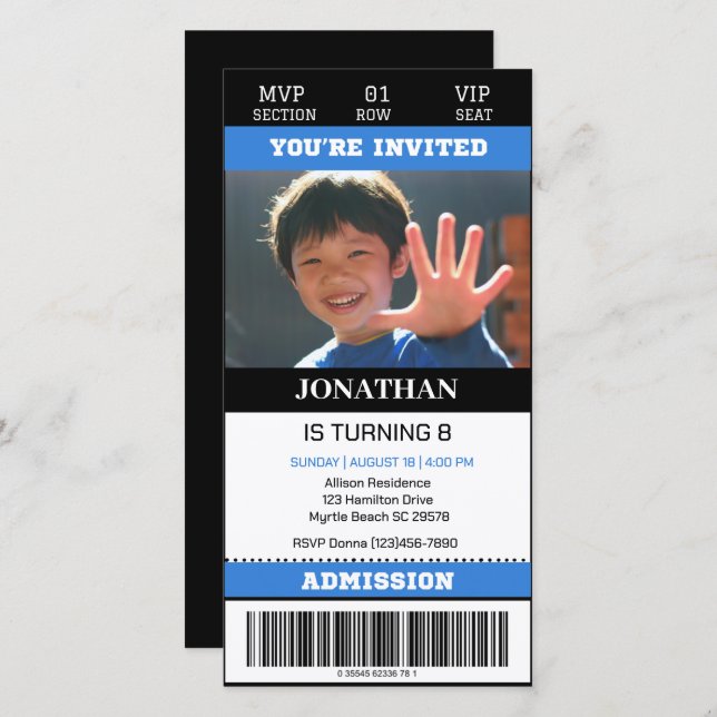 Photo Football Ticket Birthday Invitation (Front/Back)