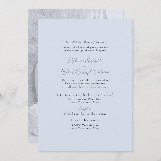 Photo Formal Dusty Blue Bride Parents Wedding  Invitation (Front/Back)
