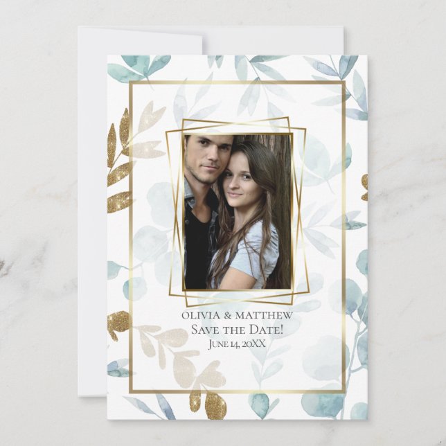 PHOTO FRAME |    Dusty Blue Watercolor Eucalyptus Invitation (Front)