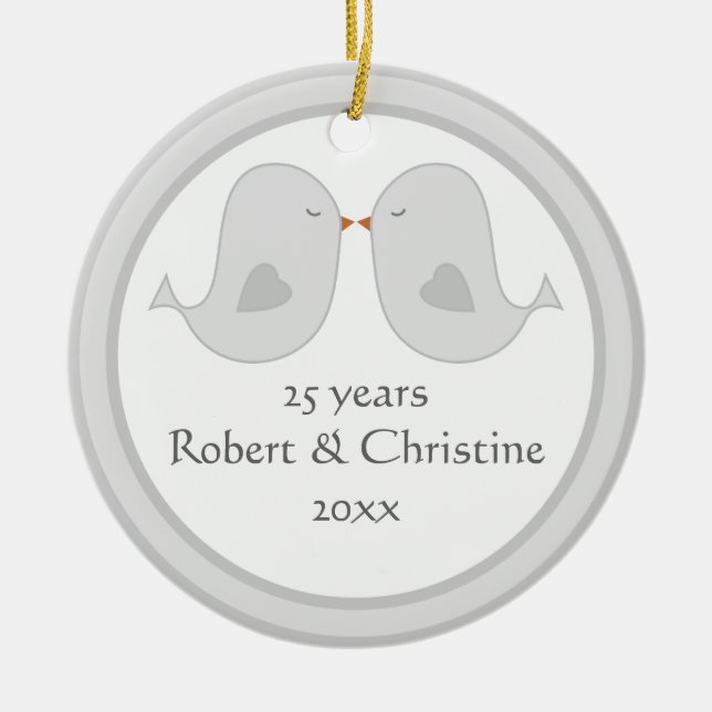 Photo Frame Lovebirds Anniversary Ceramic Tree Decoration (Front)