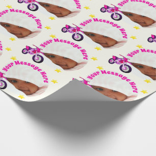 Photo Frame, Pink Motorcycle and Custom Message Wrapping Paper