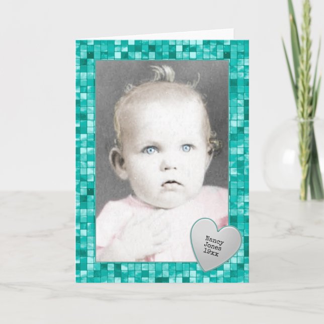 Photo Frame - Teal Decorative Tile Pattern Card (Front)
