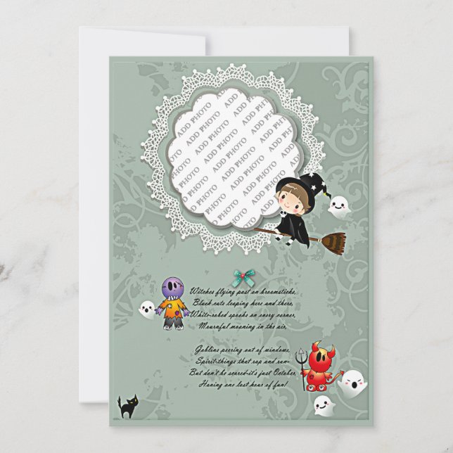 Photo Frame with Witch, Monsters, Ghost, Cat Invitation (Front)