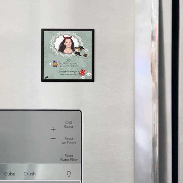 Photo Frame with Witch, Monsters, Ghost, Cat Magnet (In Situ (Fridge))