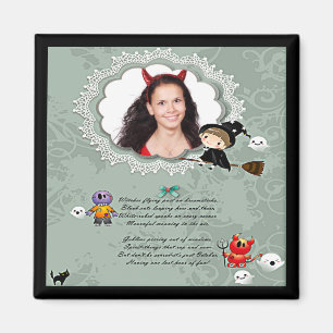 Photo Frame with Witch, Monsters, Ghost, Cat Magnet