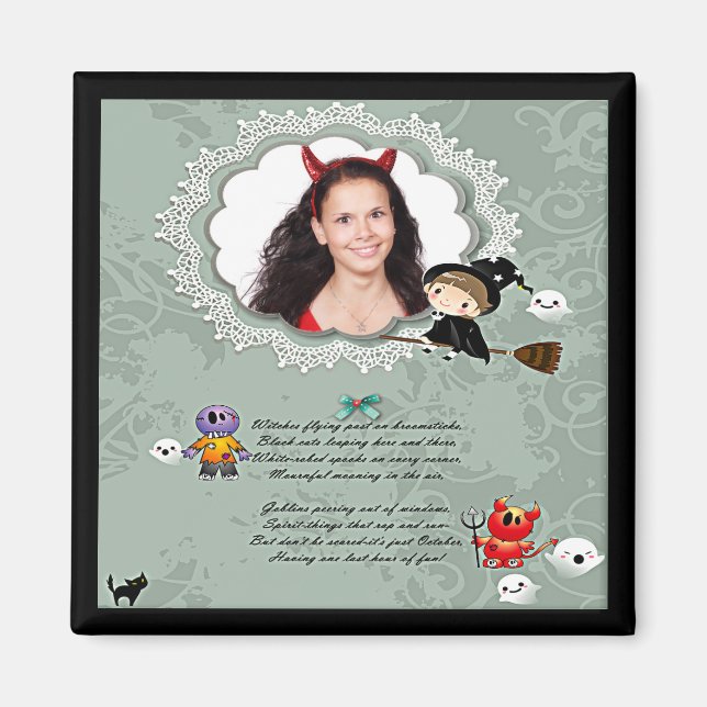 Photo Frame with Witch, Monsters, Ghost, Cat Magnet (Front)