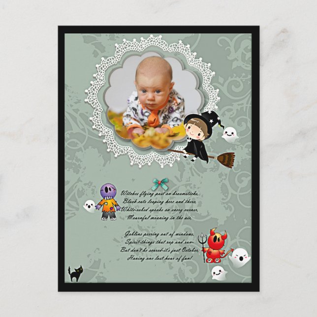 Photo Frame with Witch, Monsters, Ghost, Cat Postcard (Front)