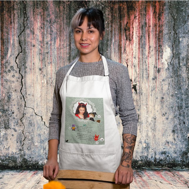 Photo Frame with Witch, Monsters, Ghost, Cat Standard Apron (Photo Frame with Witch, Monsters, Ghost, Cat Adult Apron)