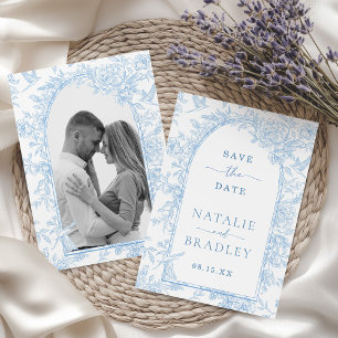 Photo French Blue Floral Wedding Save the Date Invitation