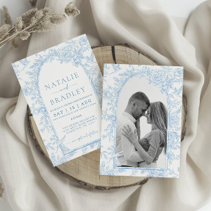Photo French Toile Blue and White Floral Wedding Invitation