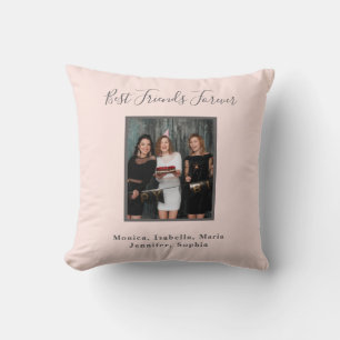 Photo friends forever rose gold pink names cushion