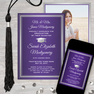 Photo From Parents Purple White Silver Graduation Announcement