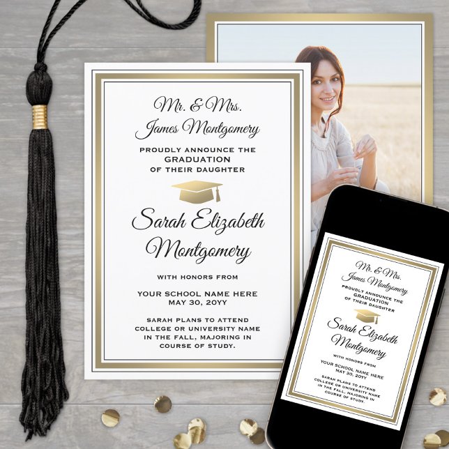 Photo From Parents White Black & Gold Graduation Announcement (Creator Uploaded)
