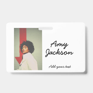 Photo full name date simple minimal girl woman ID badge