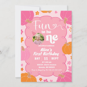Photo Fun Colourful Pumpkin Fun to be ONE birthda Invitation