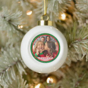 Photo Fun Stomping Reindeers Ceramic Ball Christmas Ornament
