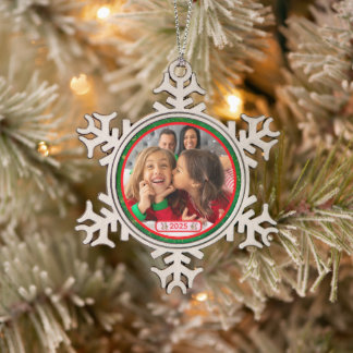 Photo Fun Stomping Reindeers Snowflake Pewter Christmas Ornament