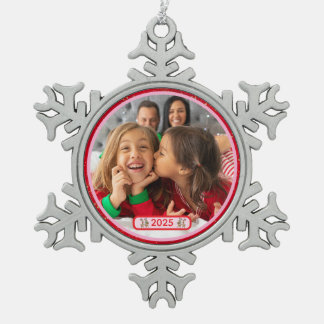 Photo Fun Stomping Reindeers Snowflake Pewter Christmas Ornament