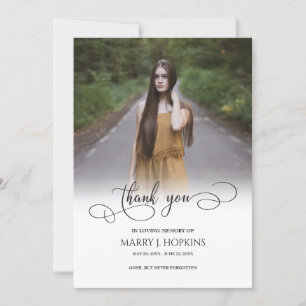 Photo Funeral Calligraphy Script Thank You Cards