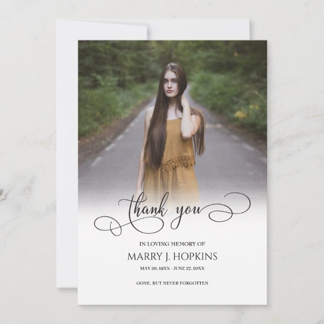 Photo Funeral Calligraphy Script Thank You Cards (Front)