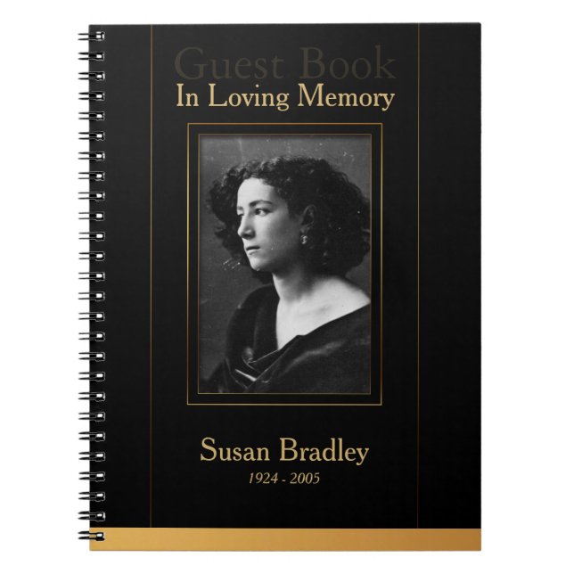 Photo Funeral GuestBook with gold piping Notebook (Front)