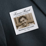 Photo Funeral Memorial 15 Cm Square Badge<br><div class="desc">Create your own funeral memorial buttons featuring a photo of your loved one,  the beautiful saying "forever missed but never forgotten",  their name,  and dates.</div>