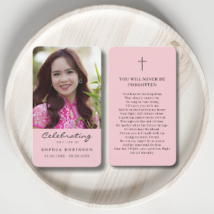 Photo Funeral Memorial Blush Pink Prayer Card