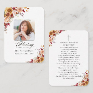 Photo Funeral Memorial Elegant Floral Prayer Card