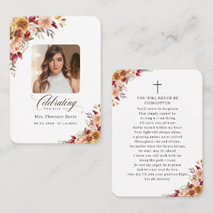 Photo Funeral Memorial Elegant Floral Prayer Card