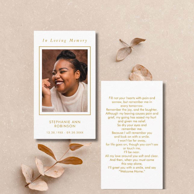 Photo Funeral Memorial Gold Script Prayer Card (Creator Uploaded)