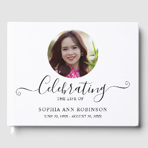 Photo Funeral Memorial Modern Keepsake Guest Book