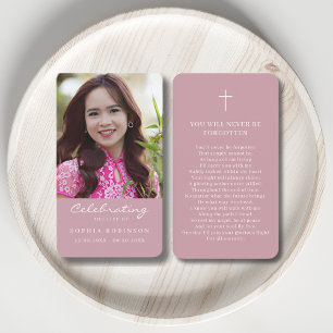 Photo Funeral Memorial Pink White Prayer Card