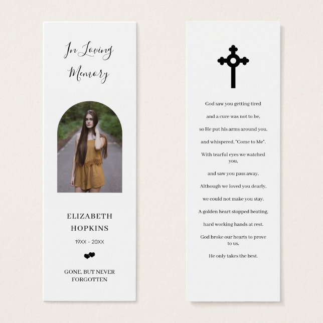 Photo Funeral Memorial Poem Bookmark Card (Front & Back)