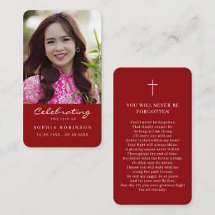 Photo Funeral Memorial Red White Prayer Card