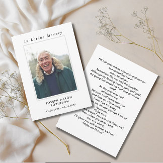 Photo Funeral  Sympathy Memorial  Remembrance Card