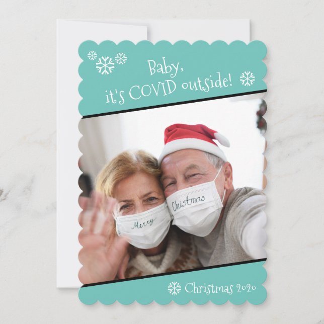 Photo Funny Baby It's Covid Outside BlueChristmas Holiday Card (Front)