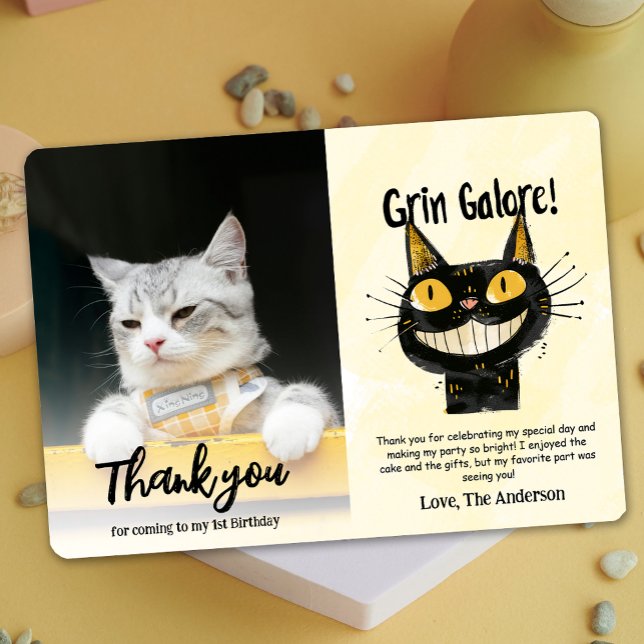 Photo Funny Black Cat Birthday Thank You Card (Photo Funny Black Cat Birthday Thank You Card)