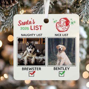  Photo Funny Dog Christmas Naughty Nice Metal Tree Decoration