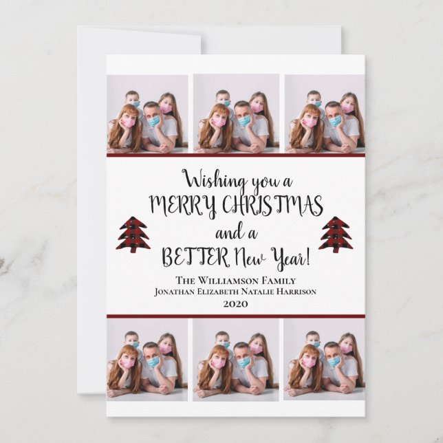 Photo Funny Face Masks Christmas Better New Year Holiday Card (Front)