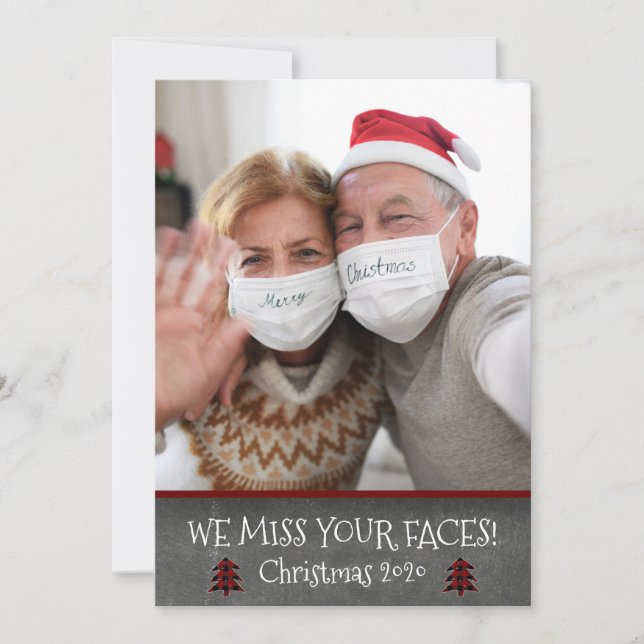 Photo Funny Miss Your Faces Covid Christmas Holiday Card (Front)