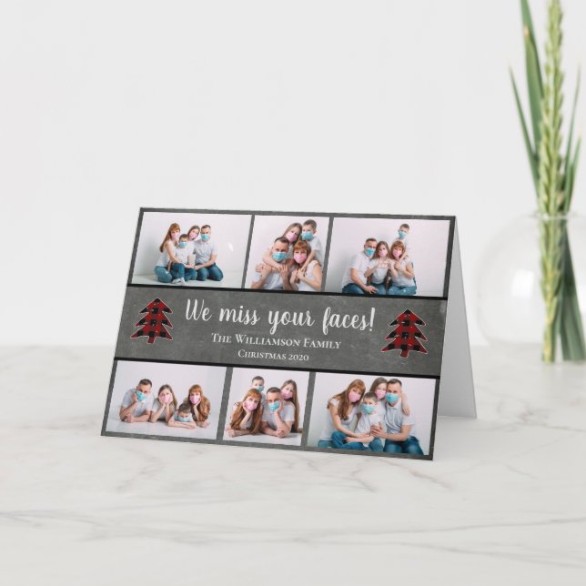 Photo Funny Miss Your Faces Face Masks Christmas Holiday Card (Front)