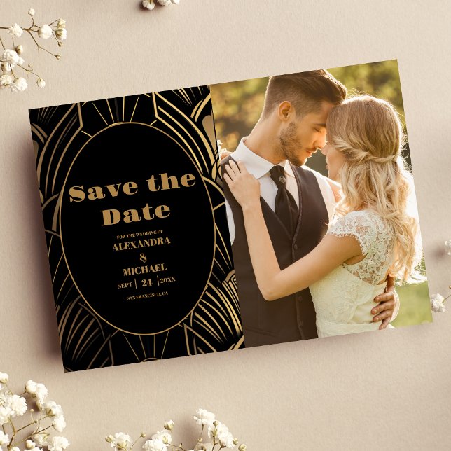 Photo Geometric Art Deco Wedding Save The Date (Creator Uploaded)