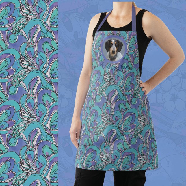 Photo Gift for Dog Mum Grandma Pretty Aqua Purple  Apron (Creator Uploaded)