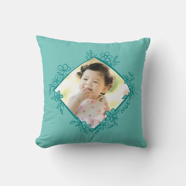 Photo Gift Idea - Floral Quote Teal Throw Pillow (Front)