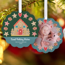 Photo Gingerbread Sweet Holiday Wishes Green Blue