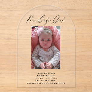 Photo Girl Birth Announcement Acrylic Arch Card