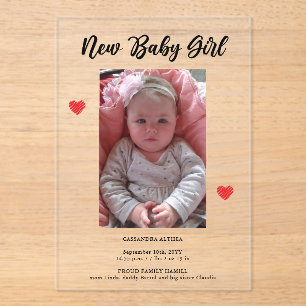 Photo Girl Birth Announcement Acrylic Card
