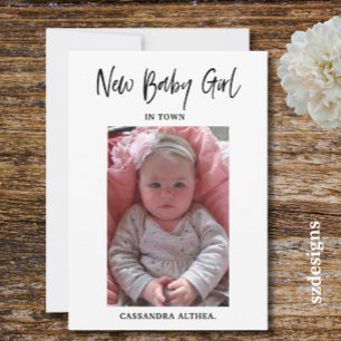 Photo Girl Birth Announcement Card