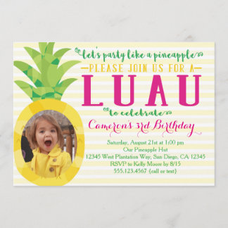 Photo Girl Luau Pineapple Birthday Invitation