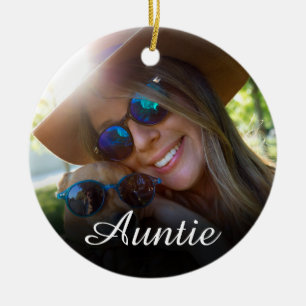 Photo Girly Pink Fun Script Aunt Auntie Definition Ceramic Tree Decoration
